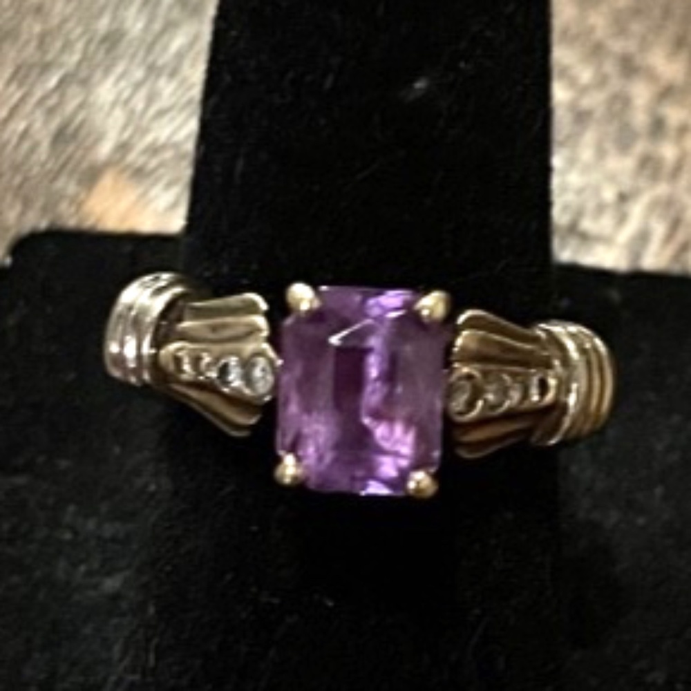 Vintage 14k Gold Amethyst Ring with diamond accents 5.69g Size 6.5 - Picture 10 of 13